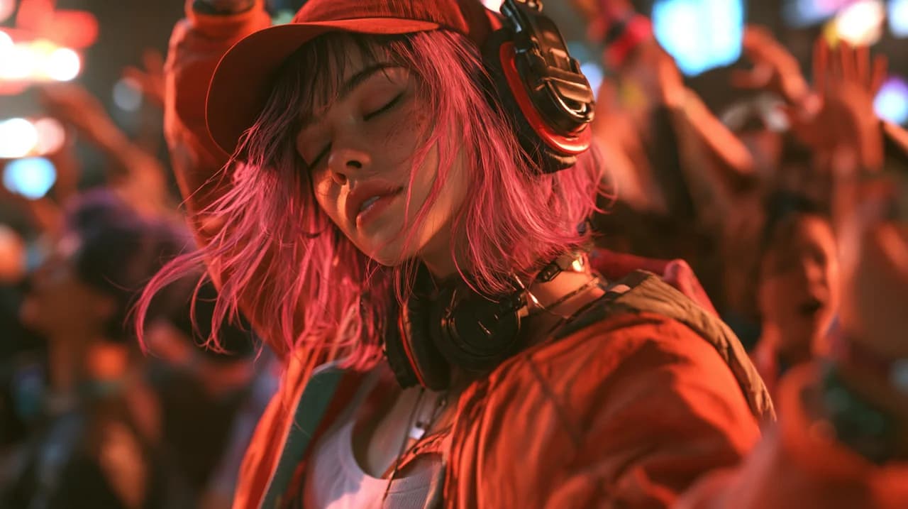 Custom female lead performer in a street-freestyle setting